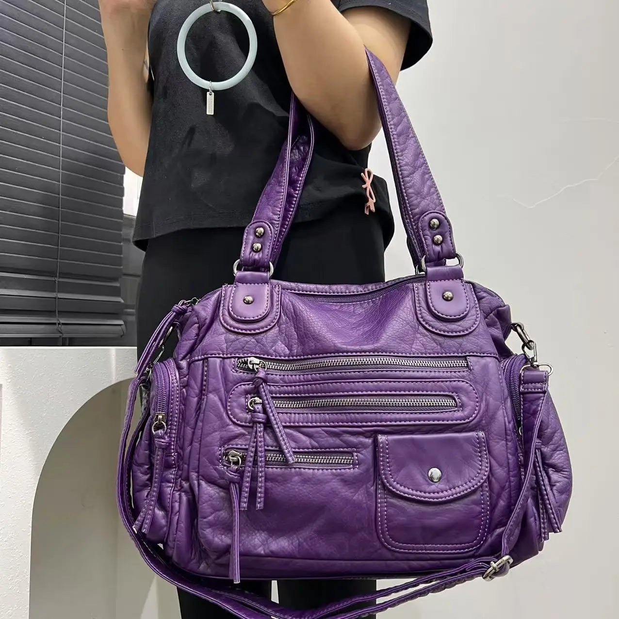 Vintage PU Leather Ladies Handbag Cosmetic Storage Tote Shoulder Crossbody Casual Fashion Underarm  Female Bag