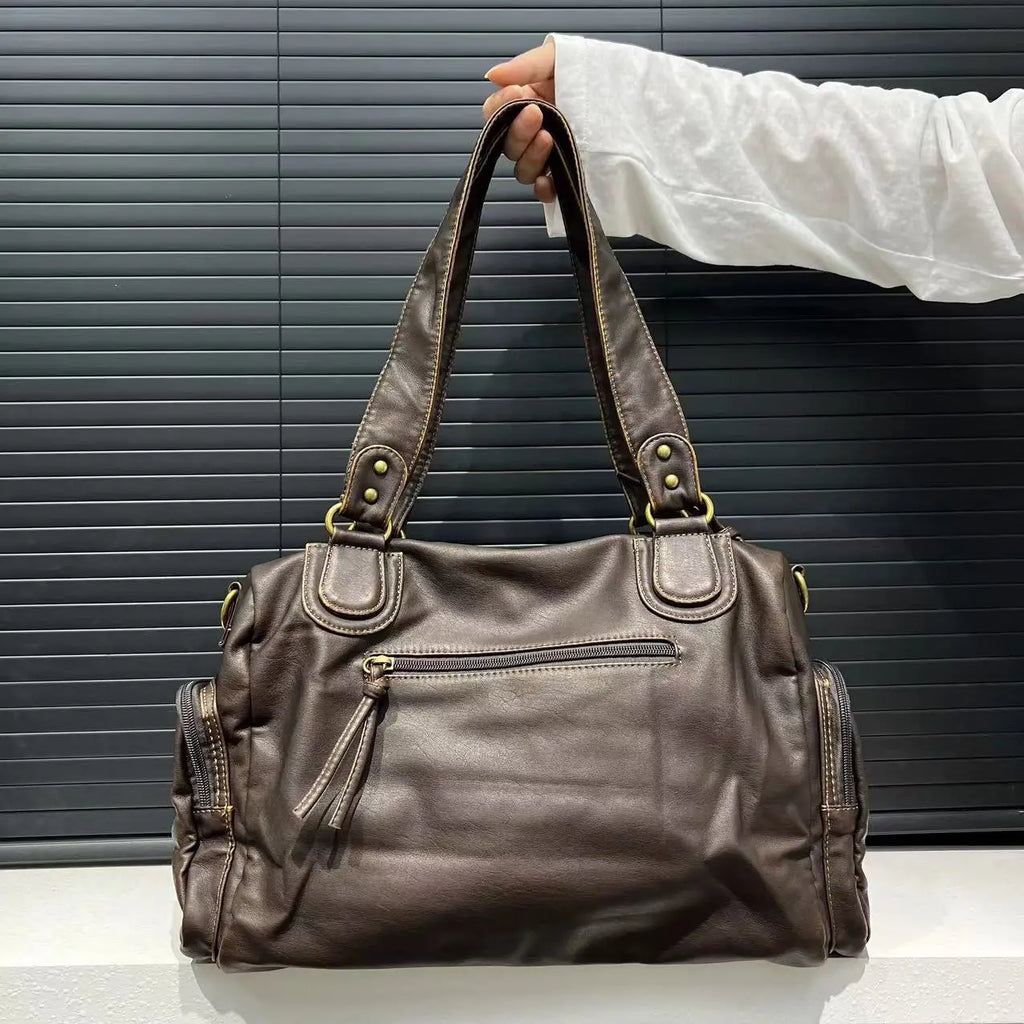 Vintage PU Leather Ladies Handbag Cosmetic Storage Tote Shoulder Crossbody Casual Fashion Underarm  Female Bag