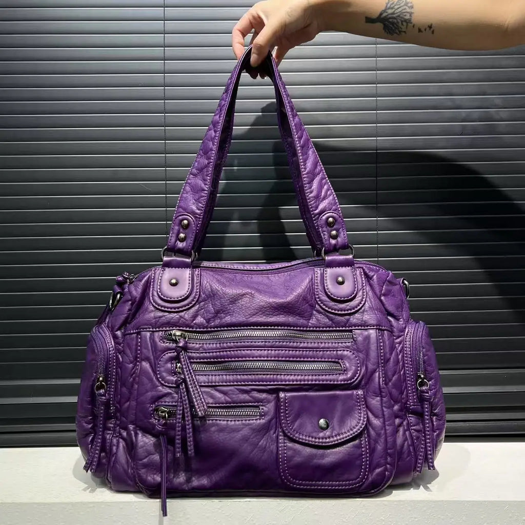 Vintage PU Leather Ladies Handbag Cosmetic Storage Tote Shoulder Crossbody Casual Fashion Underarm  Female Bag