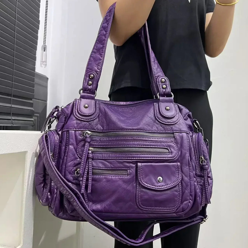 Vintage PU Leather Ladies Handbag Cosmetic Storage Tote Shoulder Crossbody Casual Fashion Underarm  Female Bag