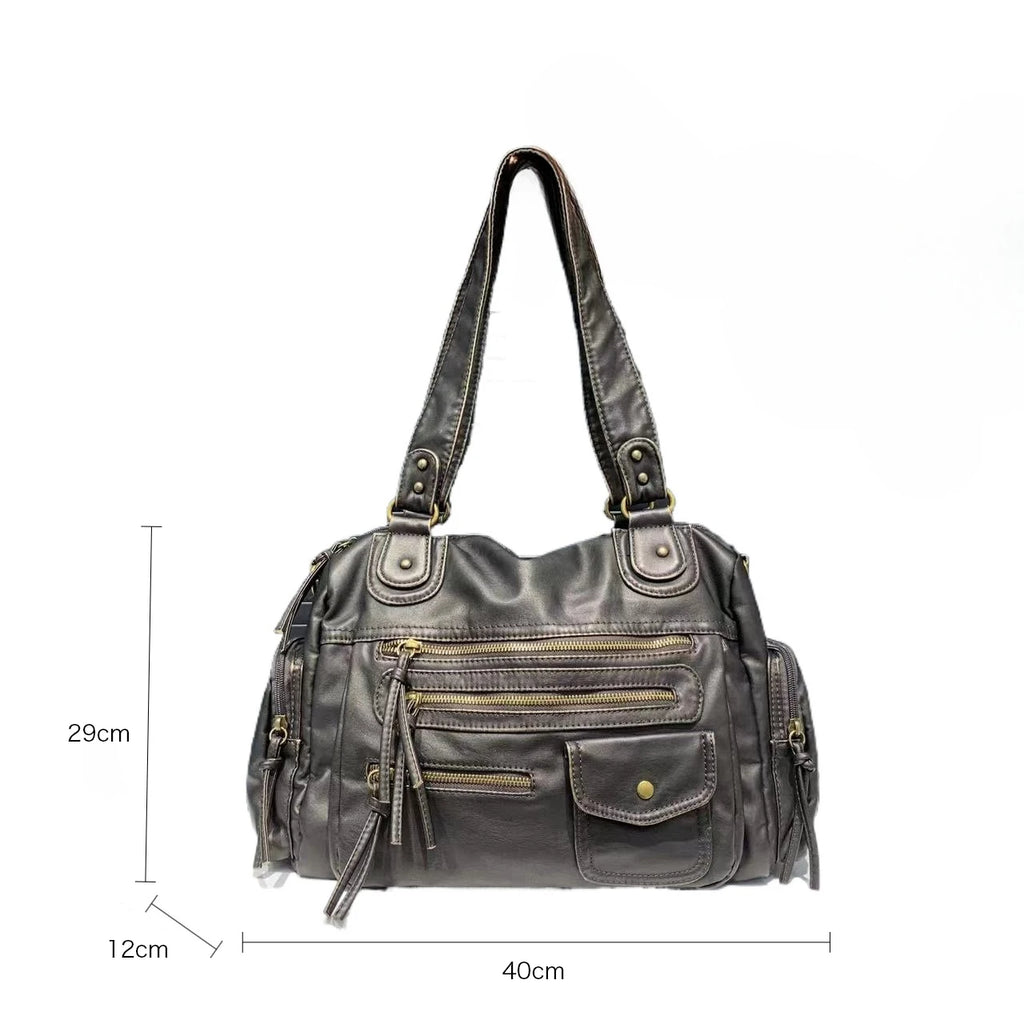 Vintage PU Leather Ladies Handbag Cosmetic Storage Tote Shoulder Crossbody Casual Fashion Underarm  Female Bag
