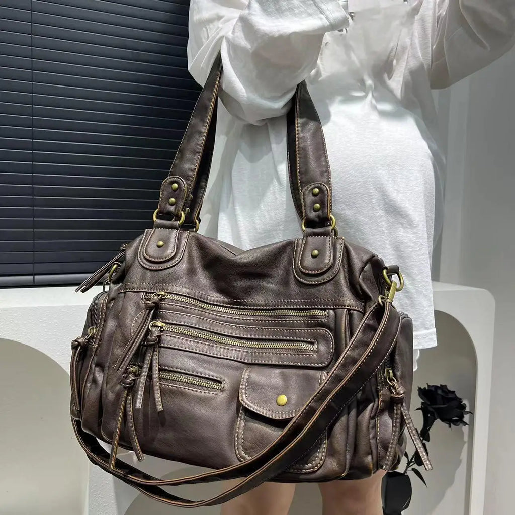 Vintage PU Leather Ladies Handbag Cosmetic Storage Tote Shoulder Crossbody Casual Fashion Underarm  Female Bag