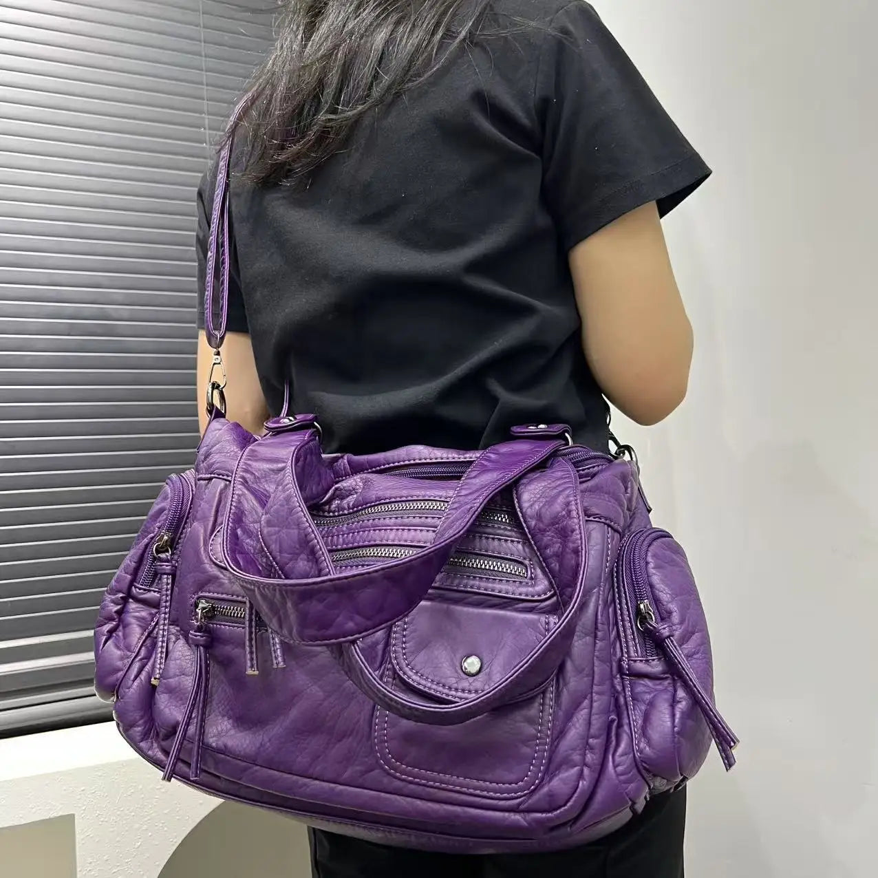 Vintage PU Leather Ladies Handbag Cosmetic Storage Tote Shoulder Crossbody Casual Fashion Underarm  Female Bag