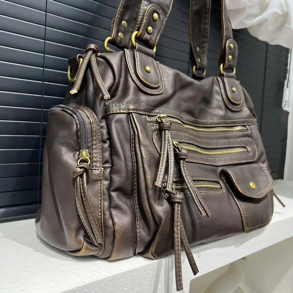Vintage PU Leather Ladies Handbag Cosmetic Storage Tote Shoulder Crossbody Casual Fashion Underarm  Female Bag